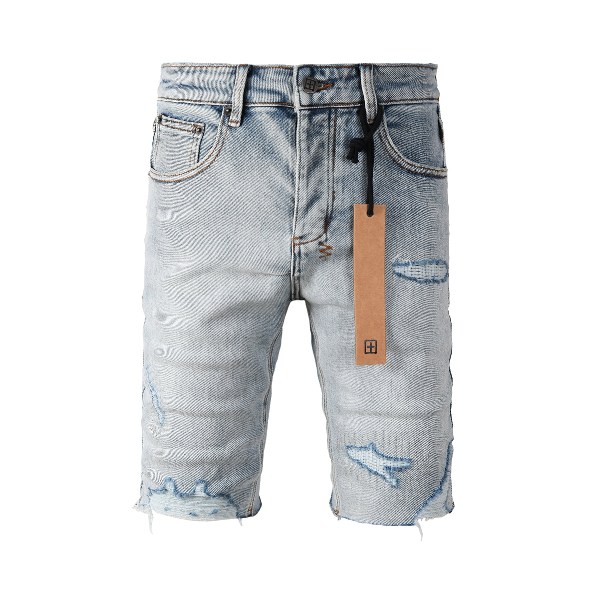 Shorts vaqueros vintage de lavado claro con rotos, dobladillo sin rematar y detalles desgastados para hombre, 2003