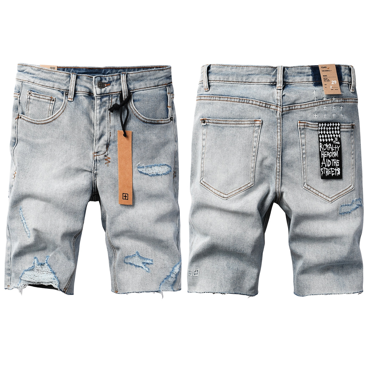 Shorts vaqueros vintage de lavado claro con rotos, dobladillo sin rematar y detalles desgastados para hombre, 2003