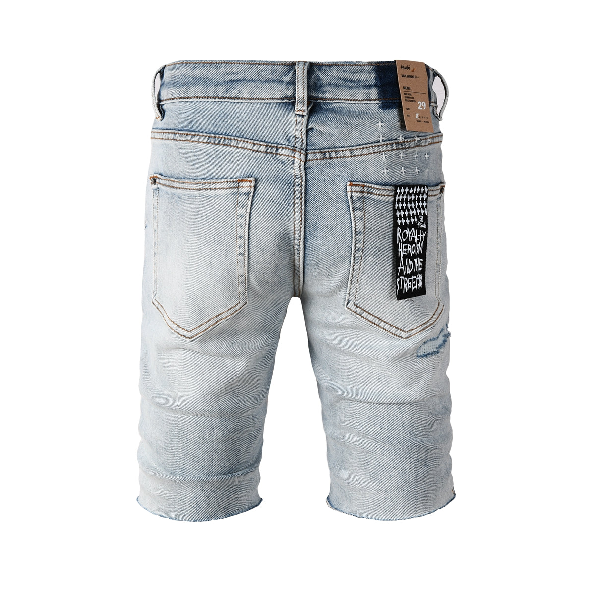 Shorts vaqueros vintage de lavado claro con rotos, dobladillo sin rematar y detalles desgastados para hombre, 2003