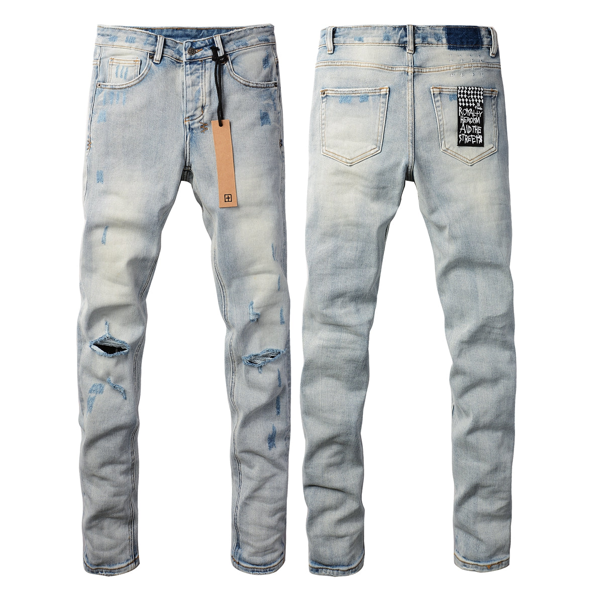 Jeans casuales de color azul claro con roturas deshilachadas 3006