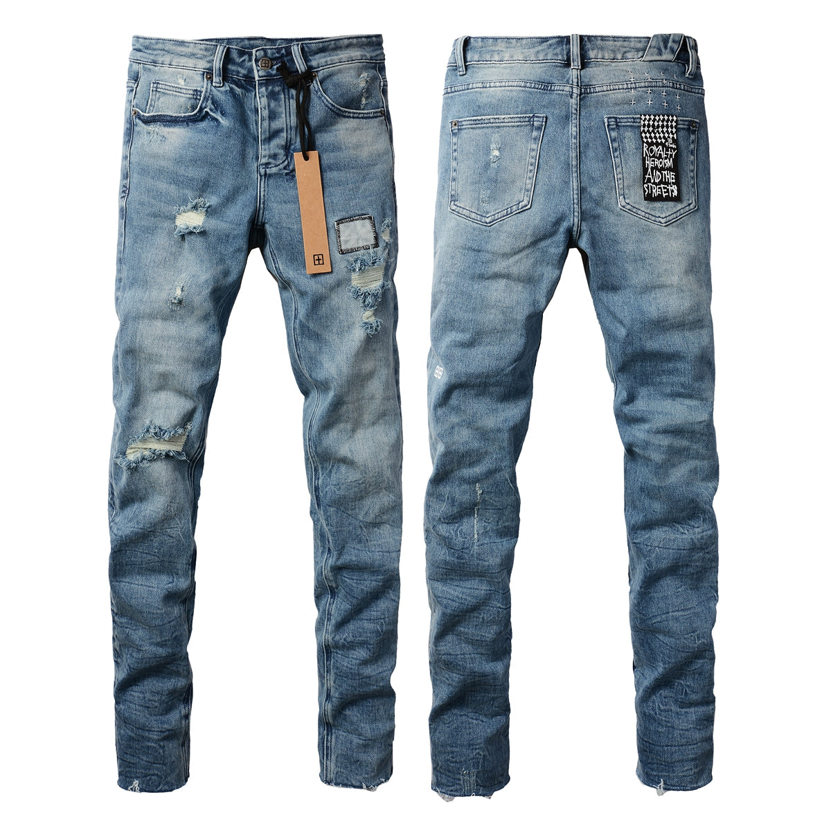 Denim azul atrevido con detalles desgastados 3007