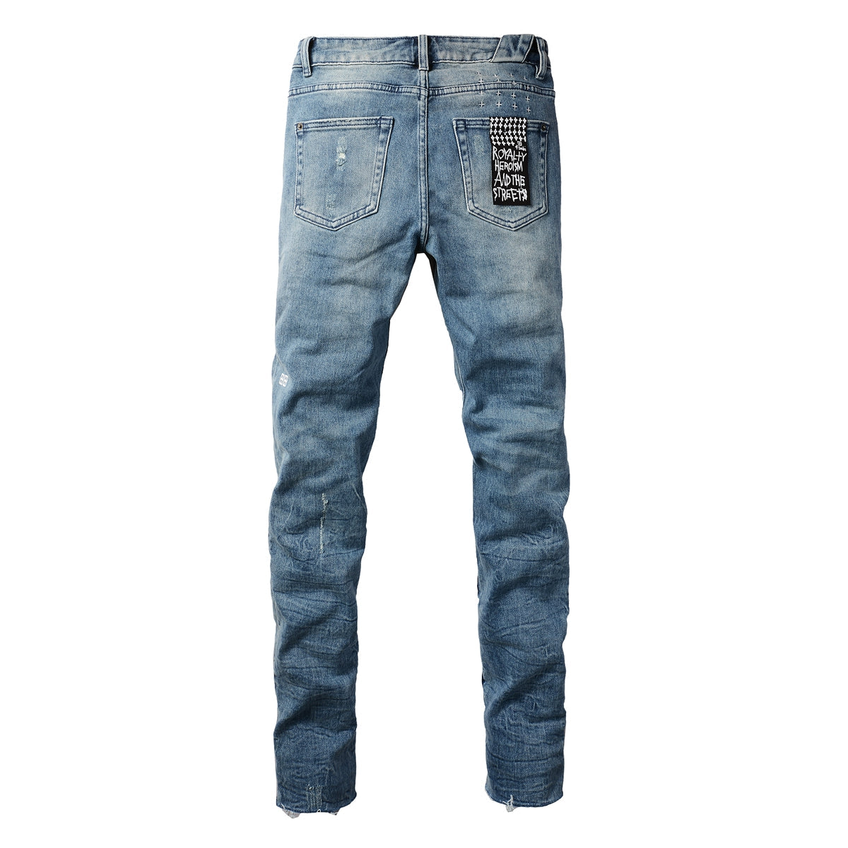Denim azul atrevido con detalles desgastados 3007
