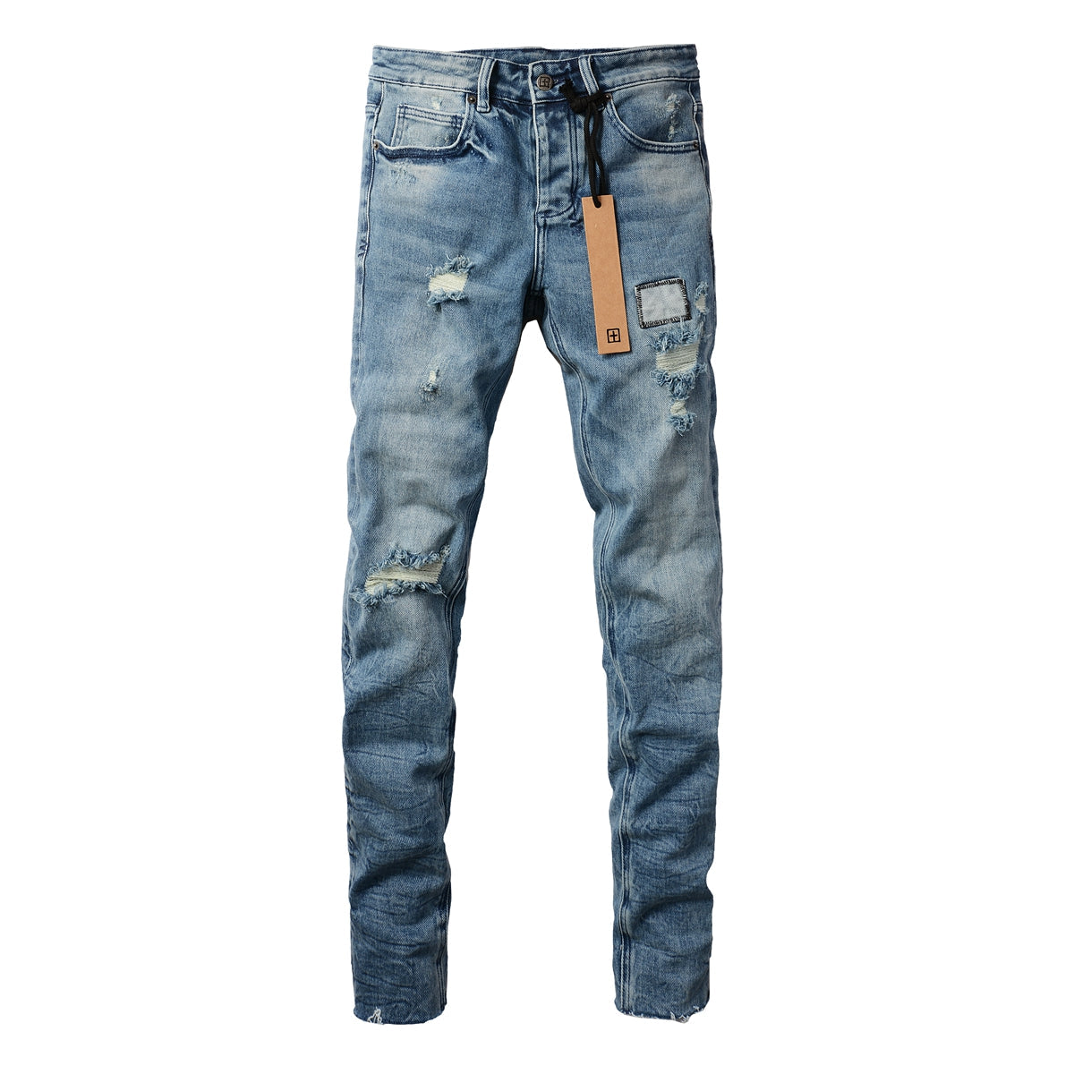 Denim azul atrevido con detalles desgastados 3007