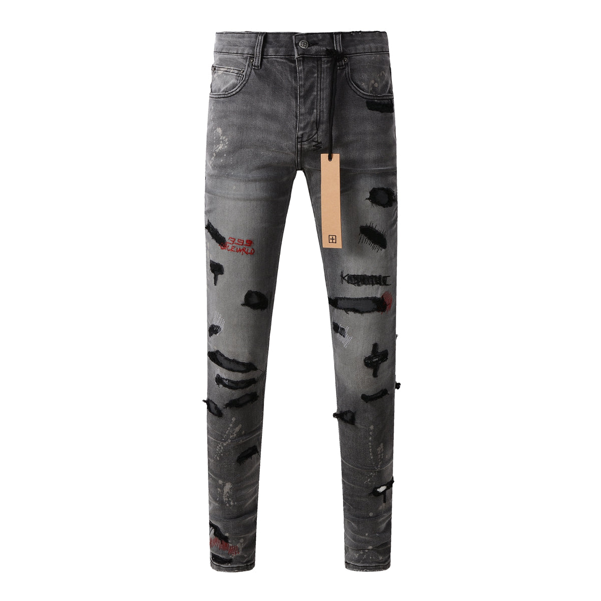 Jean skinny gris décontracté avec effet vieilli audacieux 3014