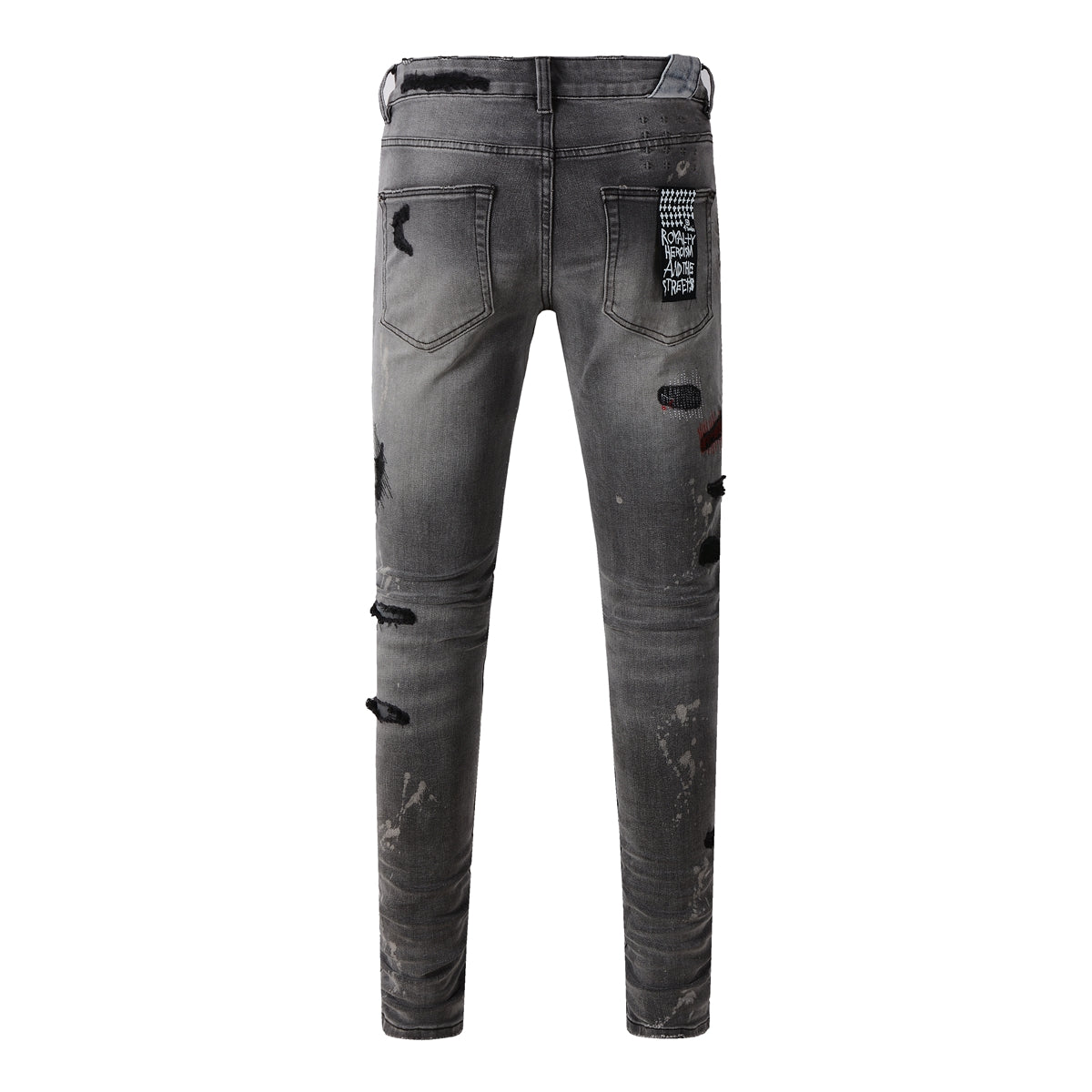 Jean skinny gris décontracté avec effet vieilli audacieux 3014