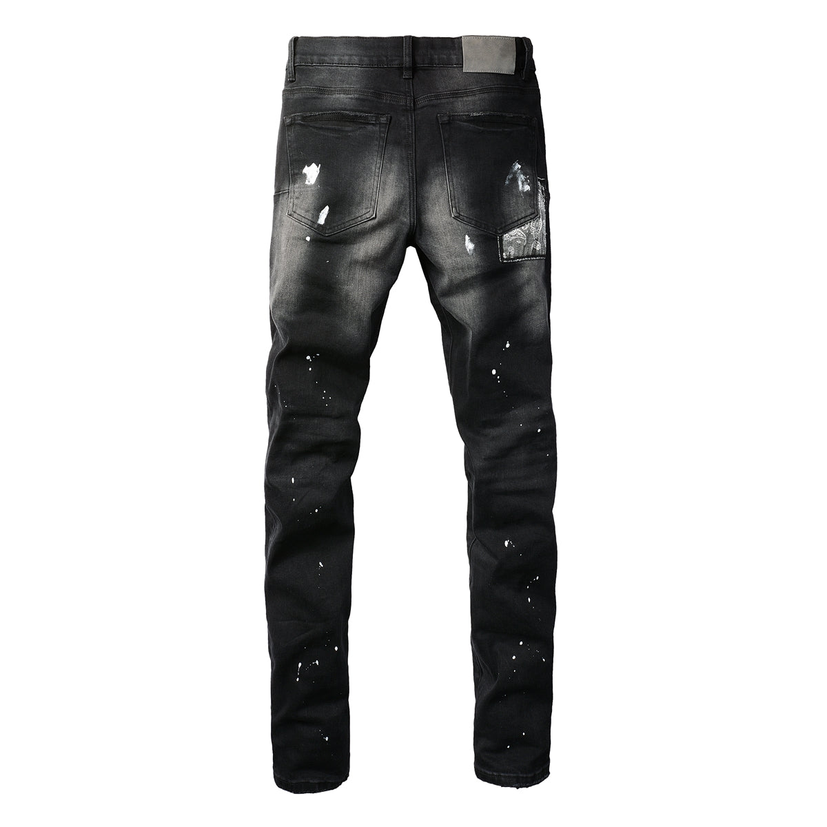 Vaqueros desgastados para hombre, ajustados, con parches de pintura negra y rotos, 9099