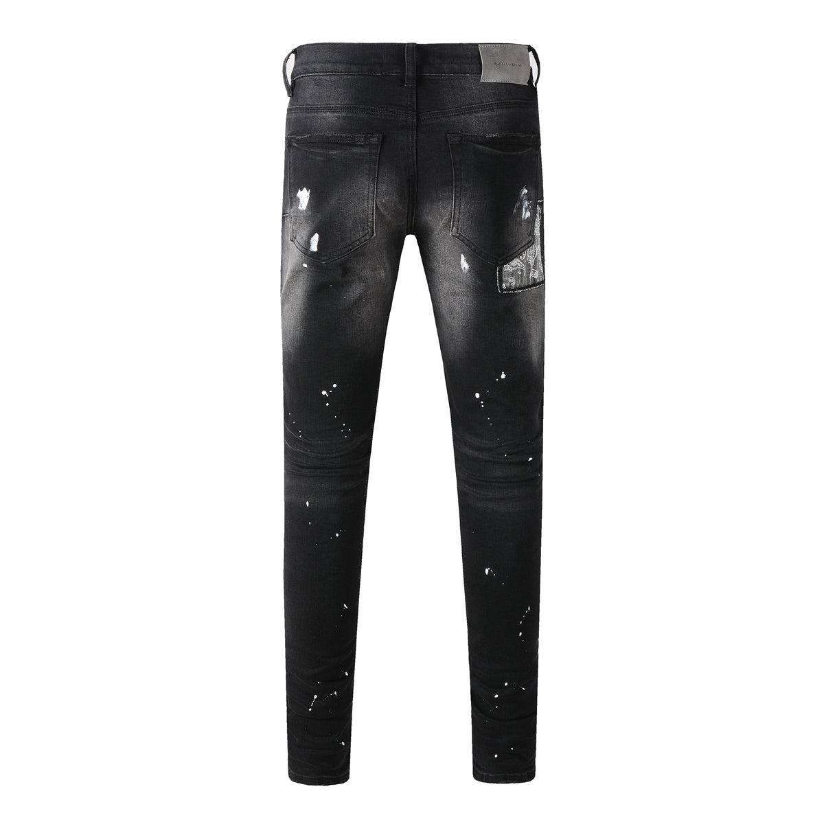 Vaqueros desgastados para hombre, ajustados, con parches de pintura negra y rotos, 9099