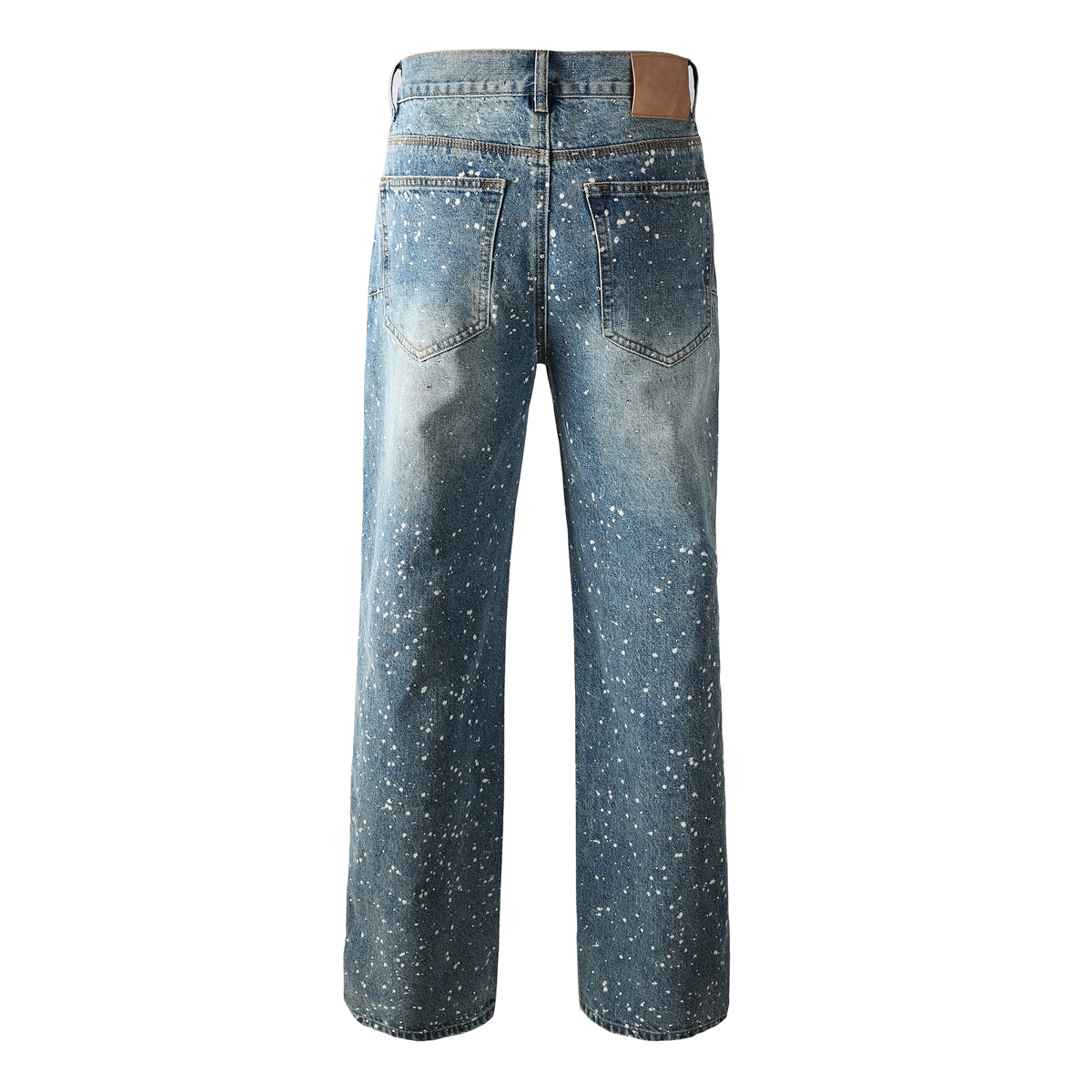Vaqueros rectos azules para hombre con diseño de salpicaduras de pintura, estilo informal vintage lavado, estilo urbano, 9126