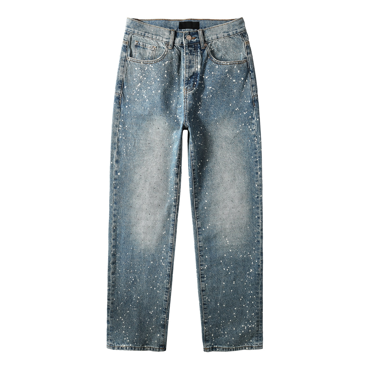 Vaqueros rectos azules para hombre con diseño de salpicaduras de pintura, estilo informal vintage lavado, estilo urbano, 9126