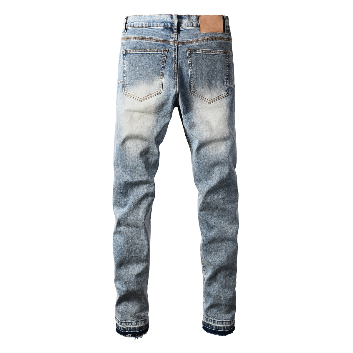 Vaqueros ajustados azul claro para hombre con diseño de cruz de cristal y adorno de diamantes de imitación 9132
