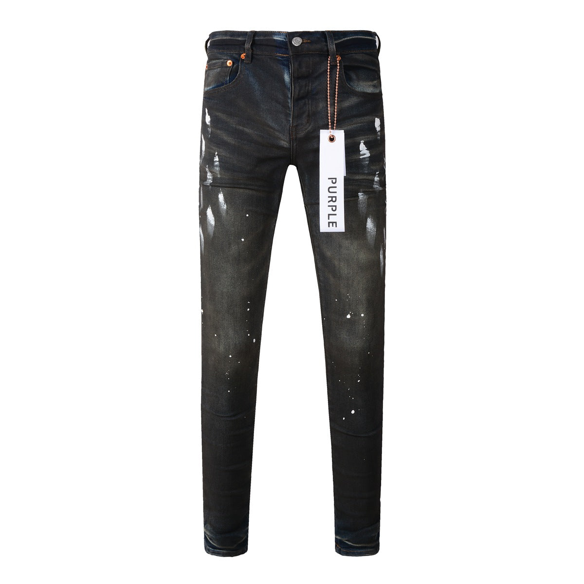 Pantalones vaqueros morados rotos para hombre, elegantes, ajustados, con pintura negra, estilo urbano, 9036