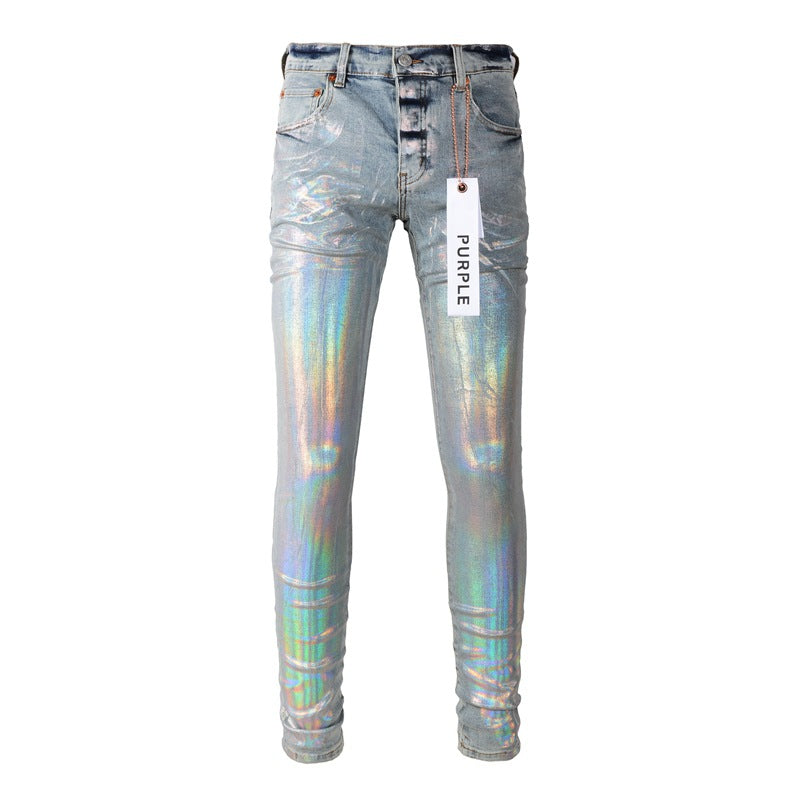 Pantalones vaqueros de diseño europeo Stack para hombre, bordados, acolchados, rotos, estilo vintage, ajustados y con pliegues 9005