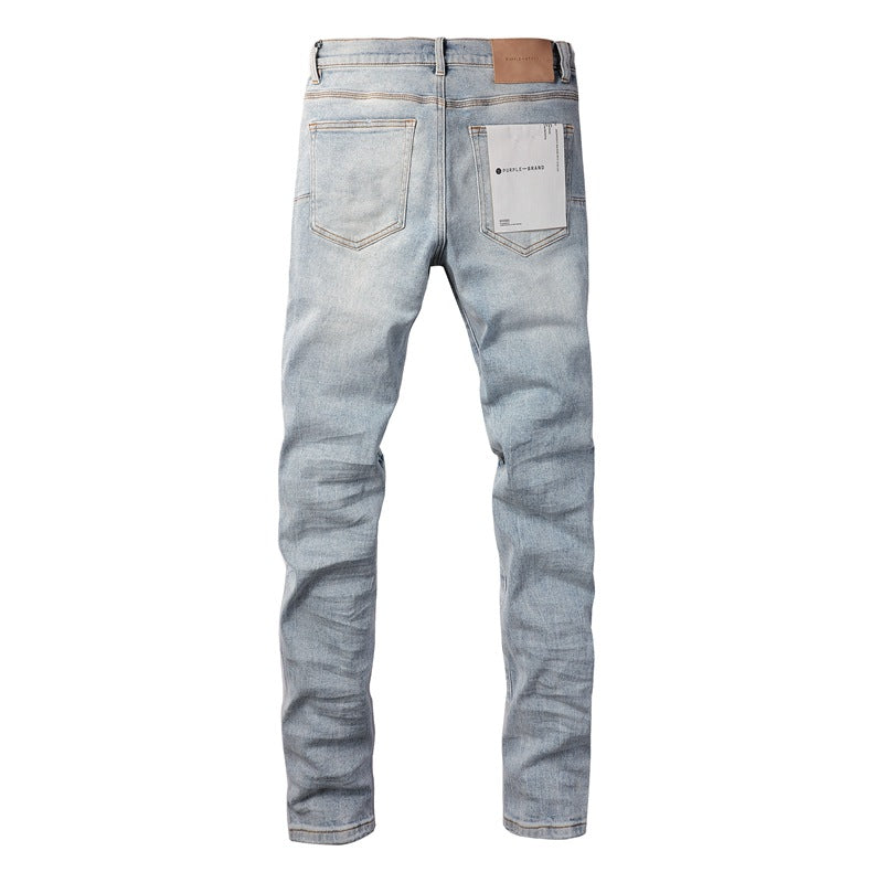 Vaqueros rasgados de estilo vintage con personalidad en color azul claro 9010