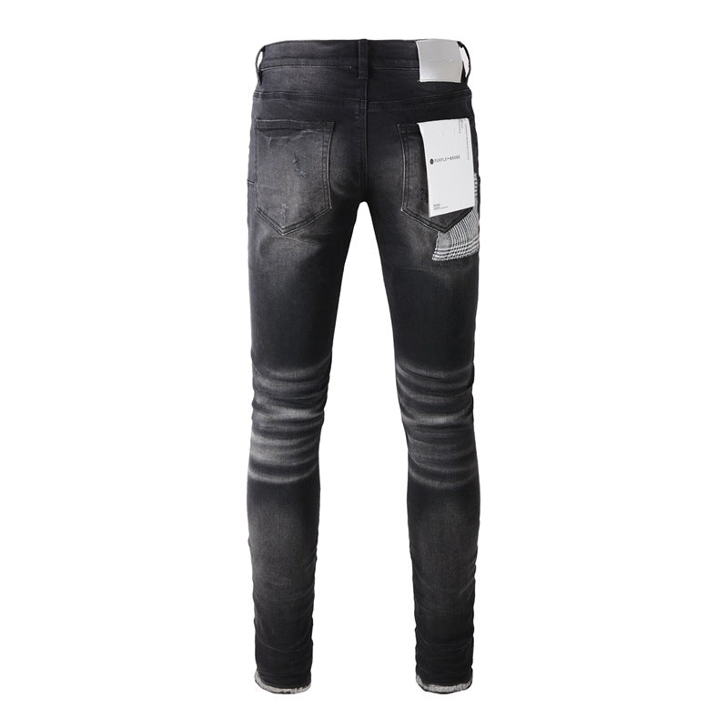Pantalones vaqueros negros desgastados con agujeros y personalidad única para hombre de moda 9001