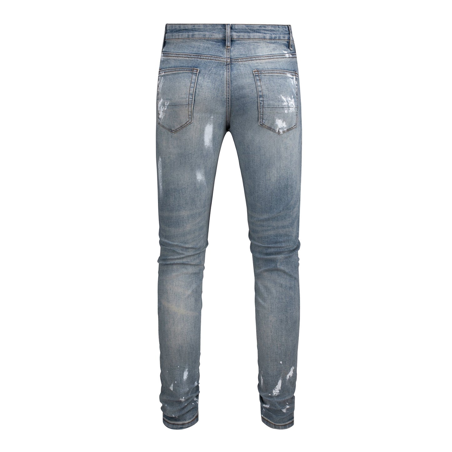Vaqueros negros ajustados para hombre con diseño de pintura y efecto desgastado de patchwork 6626