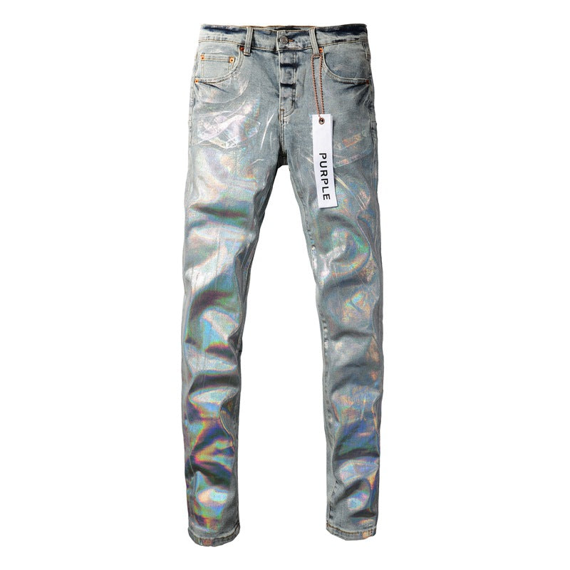 Pantalones vaqueros de diseño europeo Stack para hombre, bordados, acolchados, rotos, estilo vintage, ajustados y con pliegues 9005
