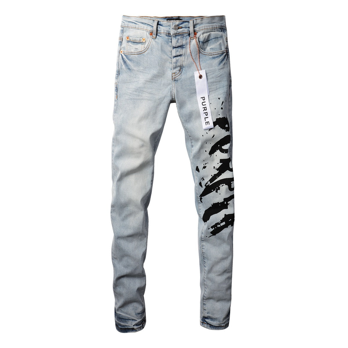 Jean skinny violet 9048 pour homme avec détails déchirés, pantalon motard en denim tendance avec patchs et motif imprimé. Jean violet