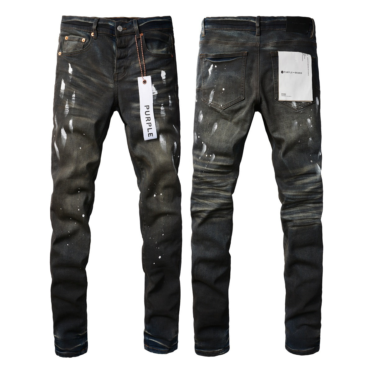 Pantalones vaqueros morados rotos para hombre, elegantes, ajustados, con pintura negra, estilo urbano, 9036