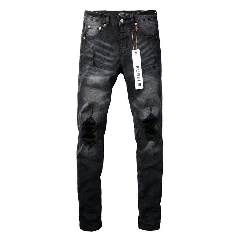 9029 Nuevos pantalones vaqueros negros de moda para hombre con agujeros desgastados y personalidad única