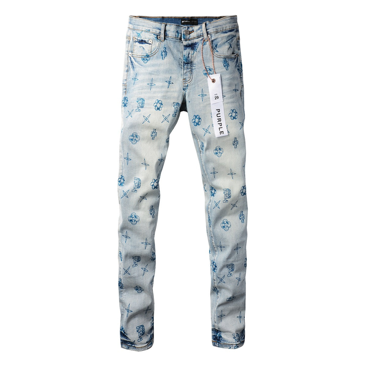 Pantalones vaqueros azules de moda 9063 con detalles de estampado únicos para un look vanguardista