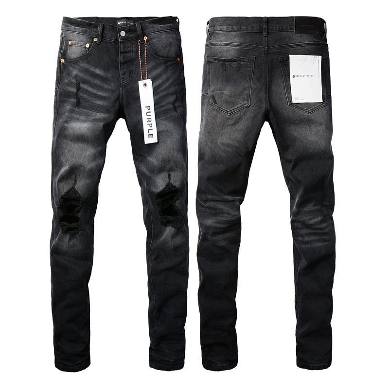 9029 Nuevos pantalones vaqueros negros de moda para hombre con agujeros desgastados y personalidad única