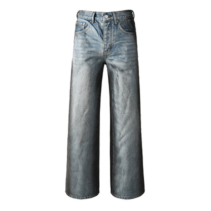 Vaqueros de pierna ancha azul claro para hombre con efecto de piel de cocodrilo sintética y lavado vintage. Estilo urbano 102. 