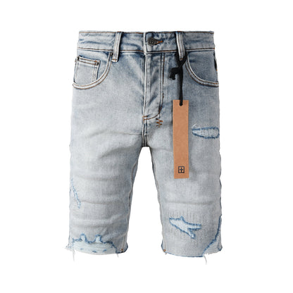 Short en jean déchiré vintage pour homme, délavé clair, avec ourlet brut et détails vieillis, 2003 