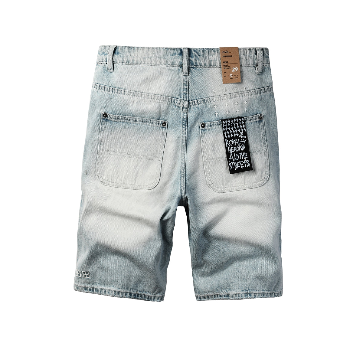 Shorts vaqueros de estilo urbano para hombre, azul claro lavado, con parche gráfico y corte holgado, 2005 