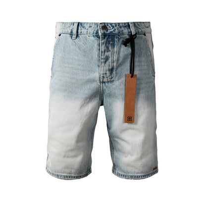 Shorts vaqueros de estilo urbano para hombre, azul claro lavado, con parche gráfico y corte holgado, 2005 