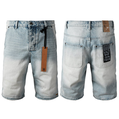 Shorts vaqueros de estilo urbano para hombre, azul claro lavado, con parche gráfico y corte holgado, 2005 