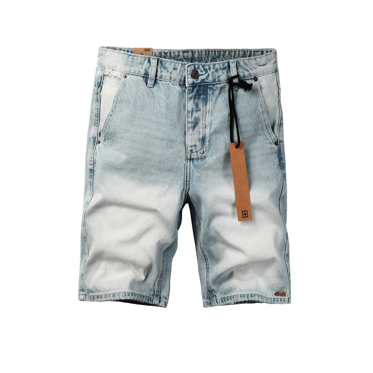 Shorts vaqueros de estilo urbano para hombre, azul claro lavado, con parche gráfico y corte holgado, 2005 