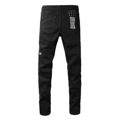Jean noir taille mi-haute avec genoux déchirés 3005 