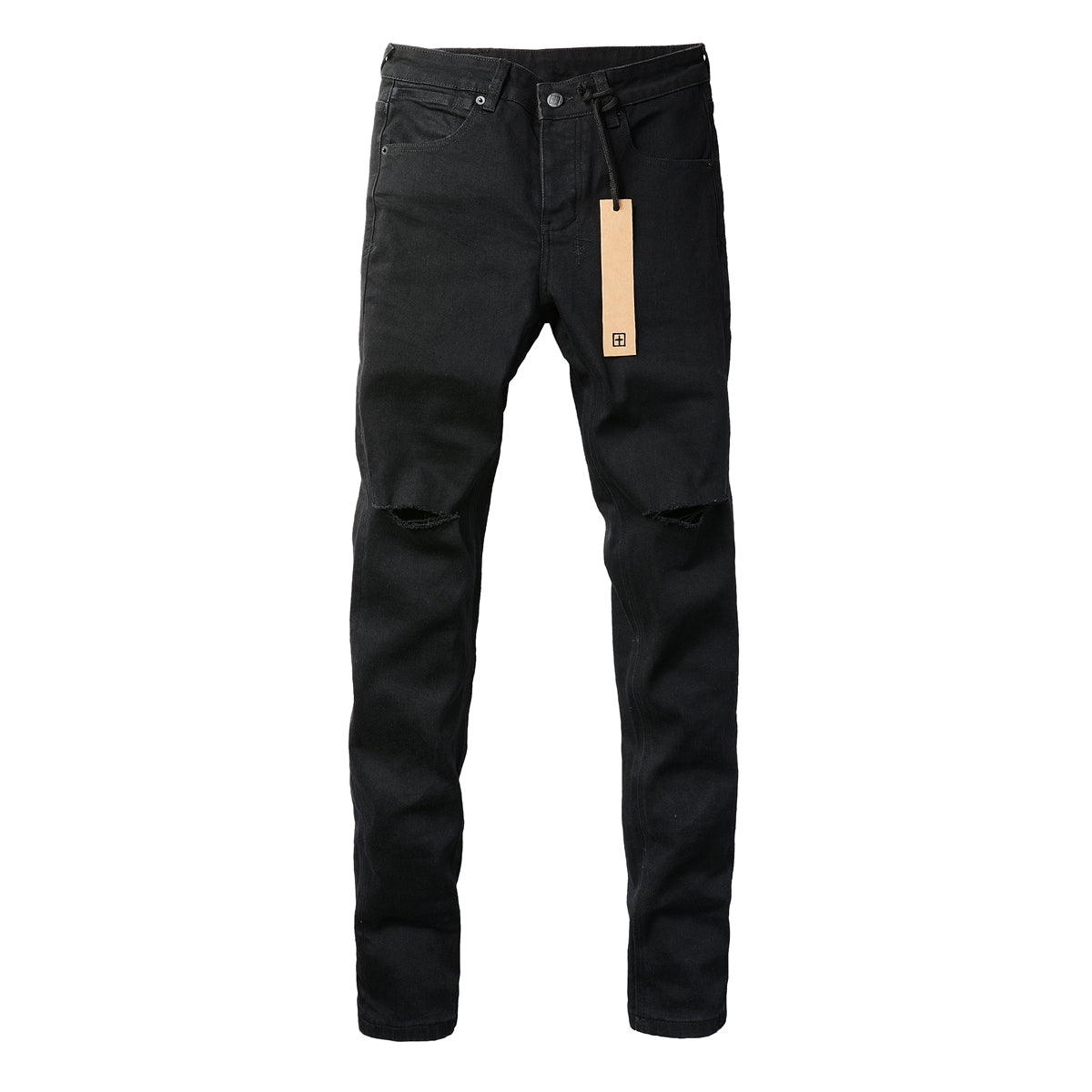 Jean noir taille mi-haute avec genoux déchirés 3005 
