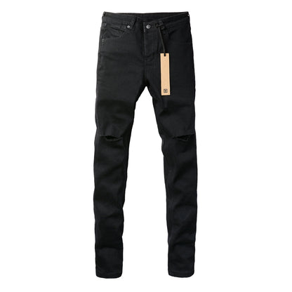 Jean noir taille mi-haute avec genoux déchirés 3005 