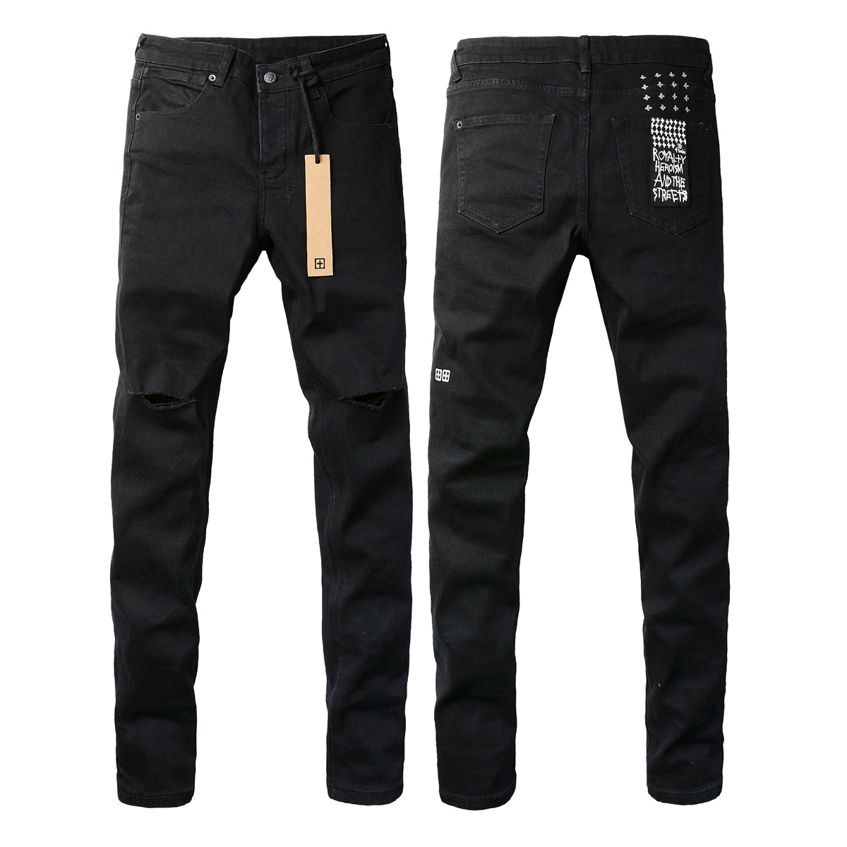 Jean noir taille mi-haute avec genoux déchirés 3005 