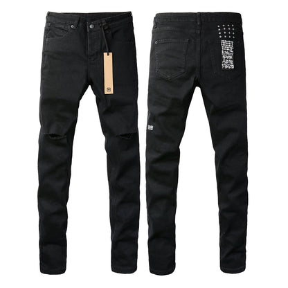 Jean noir taille mi-haute avec genoux déchirés 3005 