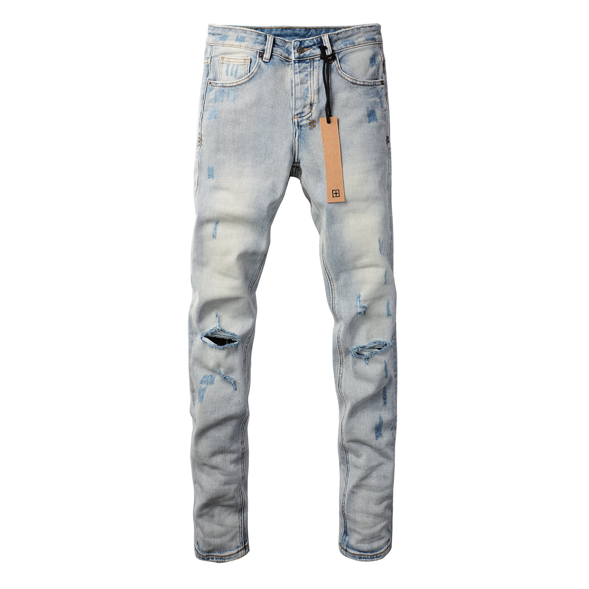 Casual Light Blue Jeans with Frayed Rips 3006