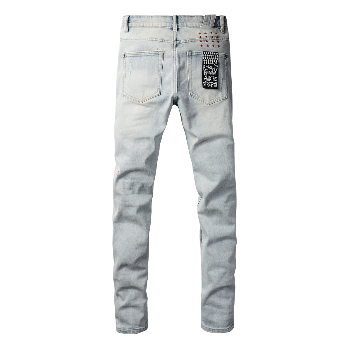 Jean bleu classique déchiré avec genoux usés 3008