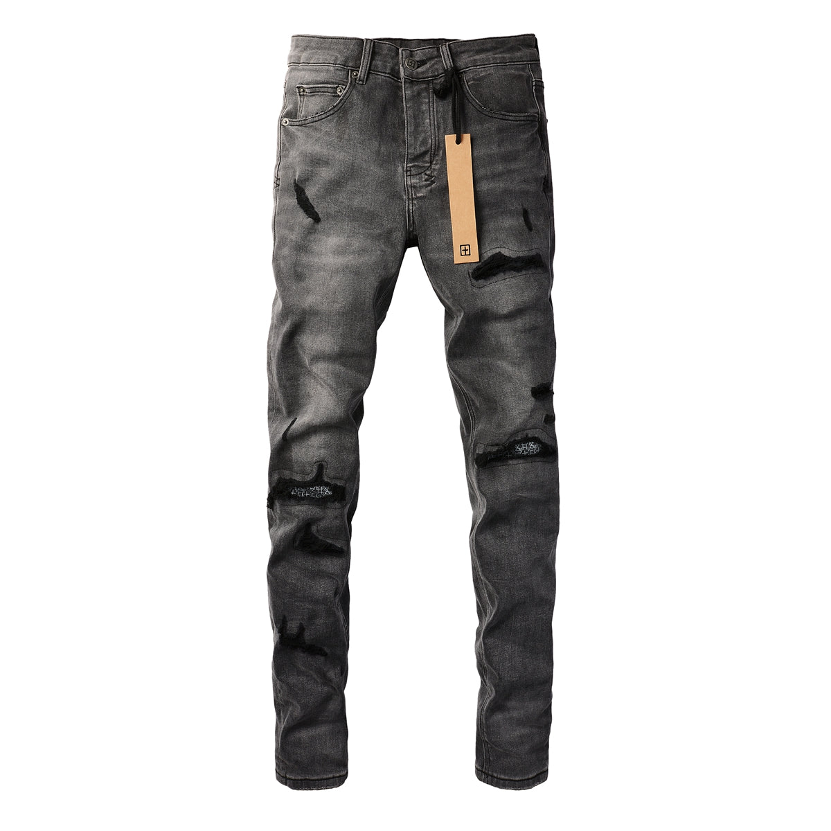 Jean en denim noir essentiel avec patch logo 3010