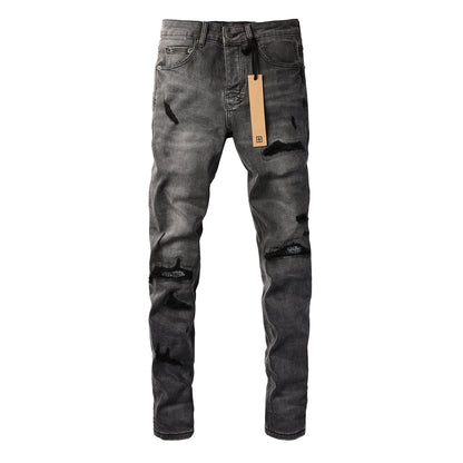 Jean en denim noir essentiel avec patch logo 3010