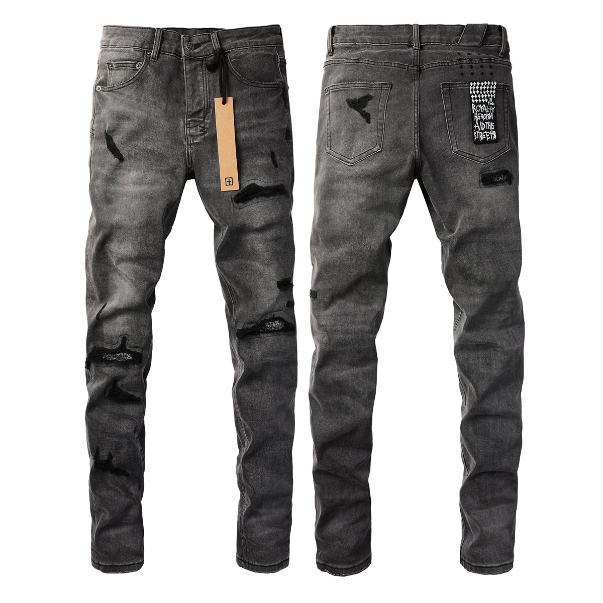 Jean en denim noir essentiel avec patch logo 3010