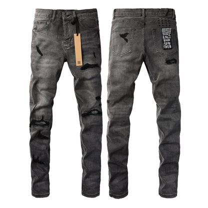 Jean en denim noir essentiel avec patch logo 3010