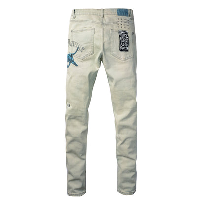 Vintage Washed High-Rise Skinny Jeans with Distressed Details 3012
