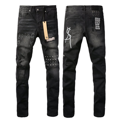 Jean slim noir avec détails vieillis 3015