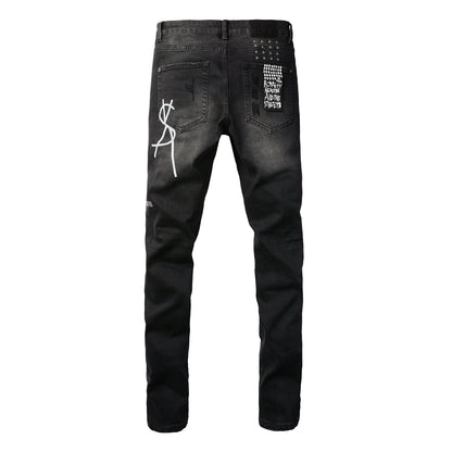 Jean slim noir avec détails vieillis 3015