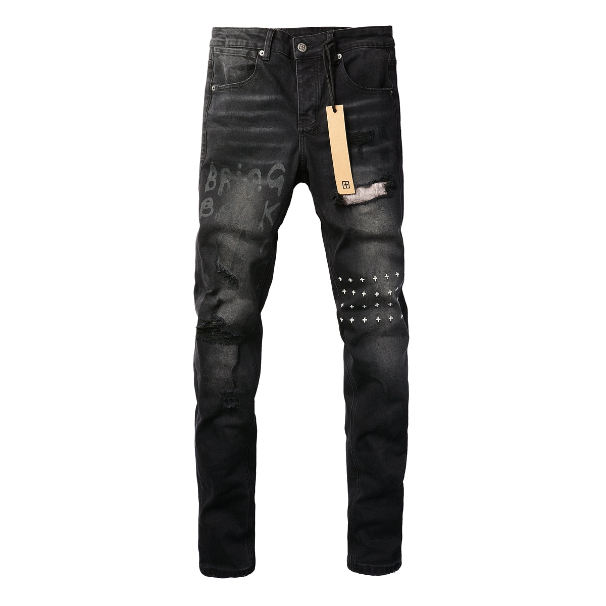 Jean slim noir avec détails vieillis 3015