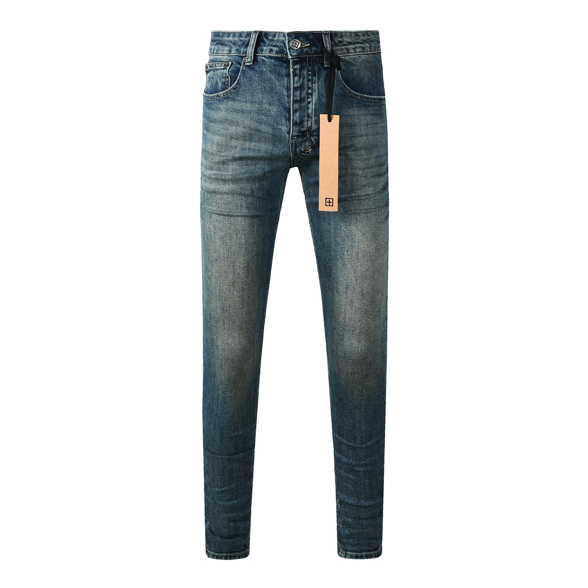 Jean streetwear vintage bleu délavé pour homme, look épuré et patch graphique sur la poche arrière 3033 