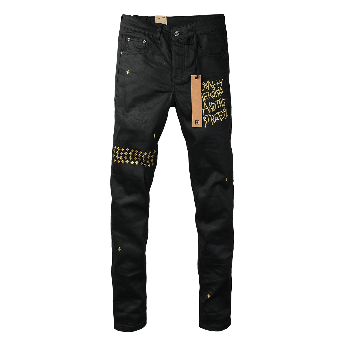 Vaqueros negros rotos de hombre con estampado gráfico en la espalda y efecto desvanecido natural para looks cotidianos 3045 