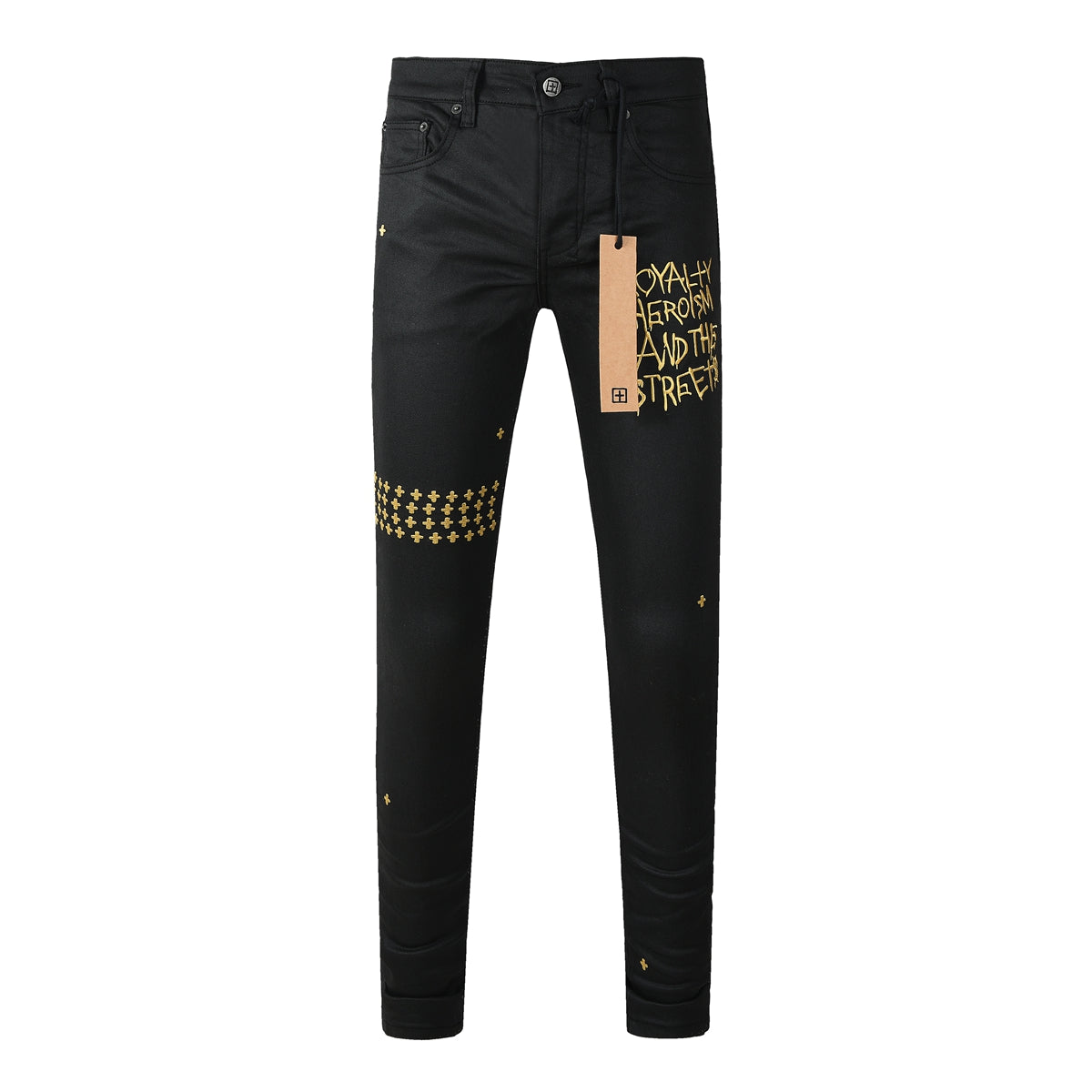 Vaqueros negros rotos de hombre con estampado gráfico en la espalda y efecto desvanecido natural para looks cotidianos 3045 