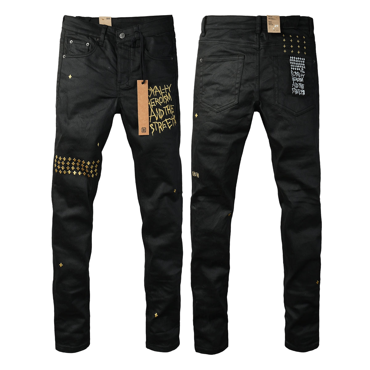 Vaqueros negros rotos de hombre con estampado gráfico en la espalda y efecto desvanecido natural para looks cotidianos 3045 